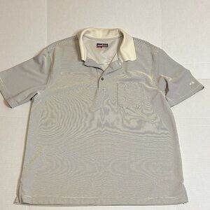 Grand Slam Sz Large  Men's Polo Shirt - textured Cream/Gray stripe with pocket